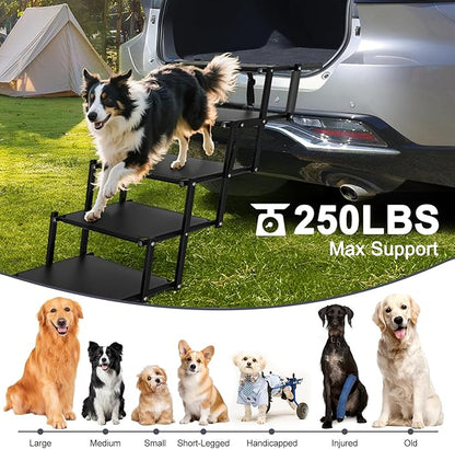 Extra Wide 5 Steps Dog Stairs for Large Dogs, Foldable Dog Ramp for Car with Non-Slip Surface, Lightweight Dog Stairs for Cars, Dog Steps for Cars, SUV, High Beds, Truck, Supports up to 250 lbs