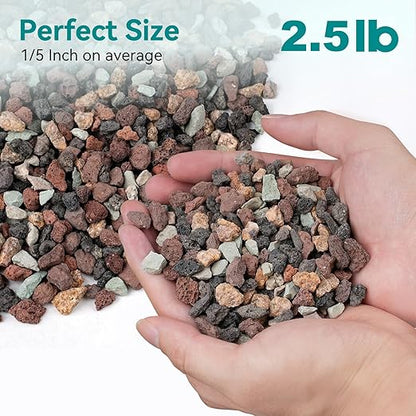 2.5lbs Terrarium Rocks for Pots Indoor, Succulent, Cactus, Bamboo, Bonsai Tree, 1/5 Inch Rocks for Planters Drainage, Mixed Color Small Lava Rocks for Top-Dressing