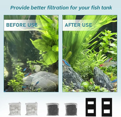 Aquarium Filter Replacement Set, 3-Stage Filtration Compatible with Fluval SPEC EVO Flex Series, Includes 2 Carbon Filter Refills, 2 Foam Filter, 2 Ceramic Rings & 1 Filter Cord
