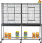 64" Extra Large Double Flight Bird Wrought Iron Double Cage Slide Out Center Divider Side Nesting Box Door Parrot Cage Cockatiel Conure with Removable Rolling Stand Storage Shelf