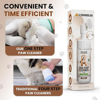 Dog Paw Cleaner (Over 100+ Feet Cleanings) No-Rinse Dog Foot Washer, Gentle and Safe Paw Cleaner for Dogs and Cats, Foam Formula, Moisturizes and Deodorizes, 150mL (Coconut) [We Love Doodles]
