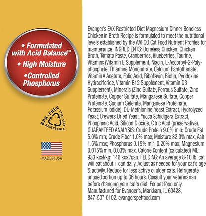 Evanger’s EVX Restricted Diet Magnesium Canned Cat Food – 24 Count, 5.5 oz Cans Each – Boneless Chicken in Broth with Berries – Grain Free, Limited Ingredients, Stew Style