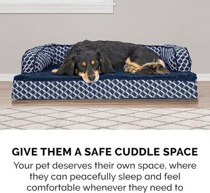 Furhaven Memory Foam Dog Bed for Medium/Small Dogs w/ Removable Bolsters & Washable Cover, For Dogs Up to 35 lbs - Plush & Woven Decor Comfy Couch Sofa - Diamond Blue, Medium