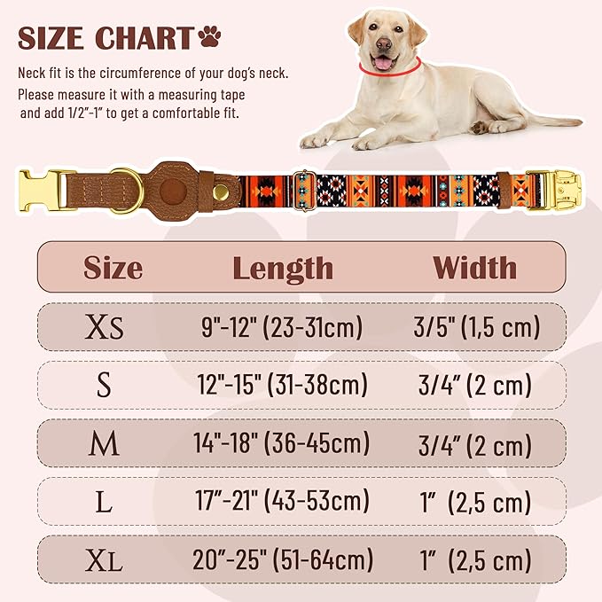 AirTag Dog Collar for Small Medium Large Breed - Adjustable Cute Pattern Dog Collar with Airtag Holder - Soft Leather Tracker GPS Apple Air Tag Pet Collars (Small, 12"-15" Neck Fit, Western)