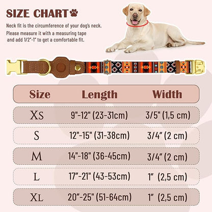 AirTag Dog Collar for Small Medium Large Breed - Adjustable Cute Pattern Dog Collar with Airtag Holder - Soft Leather Tracker GPS Apple Air Tag Pet Collars (Medium, 14"-18" Neck Fit, Western)