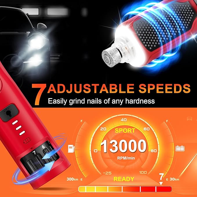 Dog Nail Grinder 7-Speed & 360° LED Light, Professional Pet Nail Grinder for Dogs and Cats, Electric Dog Nail Trimmer Painless Paws Grooming & Smoothing Tool for Large Medium Small Dogs Cats Pets
