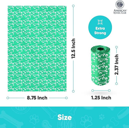 AKC Dog Poop Bags - Leak Proof Pet Waste Bags - 16 Refill Rolls - Lavender Scent - 240 Count (Puppy Print)