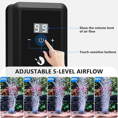 fishkeeper Aquarium Air Pump, 8W 130GPH Dual Outlet Fish Tank Air Pump with Adjustable Airflow Ultra-Quiet Oxygen Aerator Pump with Air Stone Bubbler for 10-120 Gallon Fish Tank