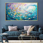 Fish Canvas Wall Art, Abstract School of Fish Canvas Wall Art, Ocean Picture Print, Sea Life Print Decor, Nautical Painting, Living Room, Bedroom, Bathroom Decor (Gold Framed, 23"x13" | 60x35cm)