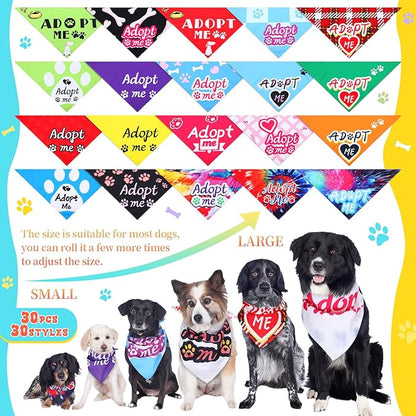 30 Pcs Dog Bandanas Bulk Pet Bibs Colorful Triangle Scarf Pet Bandanas for Medium Large Dogs Spring Summer Birthday Costume Decoration (Adopt Me)
