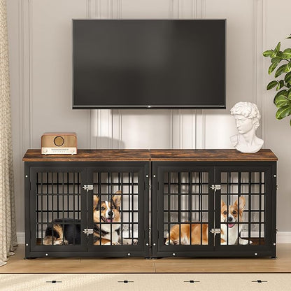 32 Inch Heavy Duty Dog Crate Furniture for Medium and Small Dogs, Decorative Pet House End Table, Wooden Cage Kennel Furniture Indoor, Rustic Brown