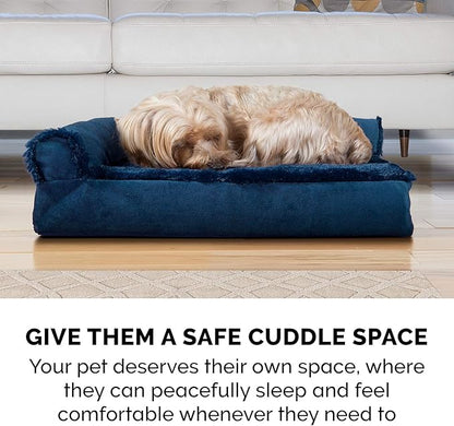 Furhaven Cooling Gel Dog Bed for Large Dogs w/ Removable Bolsters & Washable Cover, For Dogs Up to 125 lbs - Plush & Velvet L Shaped Chaise - Deep Sapphire, Jumbo Plus/XXL