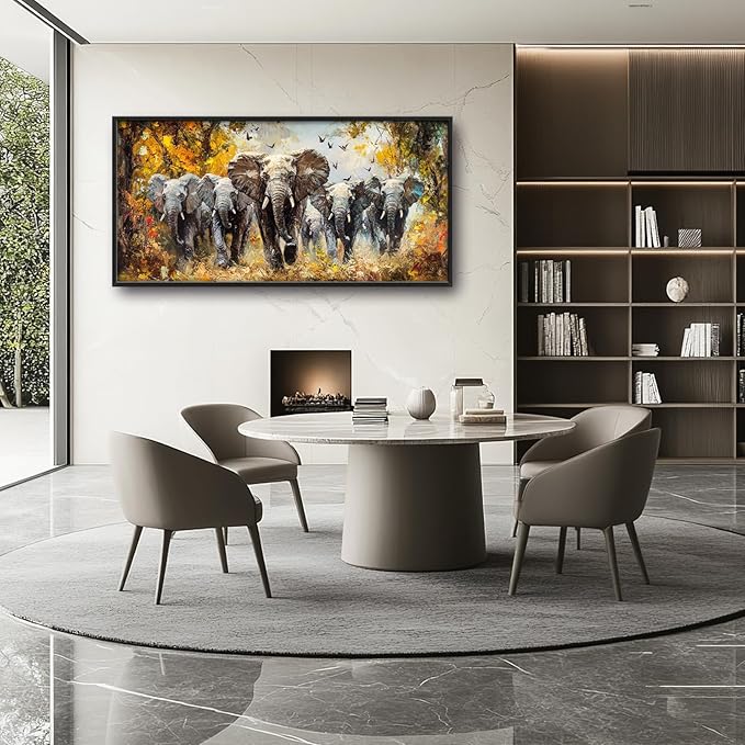 Extra Large Elephant Framed Wall Art for Living Room,Oversized Elephants Wild Animal Pictures Wall Decor,Forest Landscape Canvas Print Painting Modern Artwork Bedroom Office Bathroom 60L" x 30W"