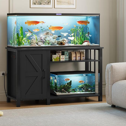 Aquarium Stand with Power Outlets, 55-75 Gallon Heavy Duty Fish Tank Stand with Cabinet Storage & Adjustable Shelf, for Fish Tank, Turtle Tank, Reptile Terrarium, 1000LBS Capacity, Black