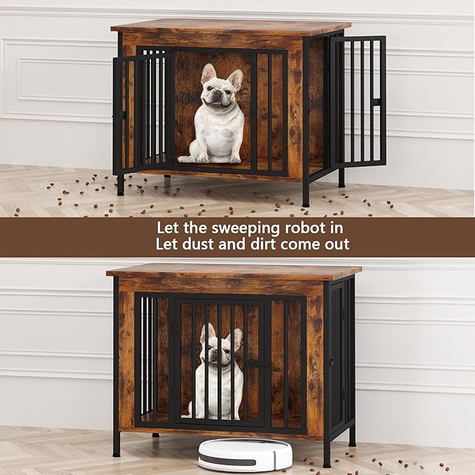 EasyCom 31.5" Small Dog Crate Furniture, Chew-Resistant Dog Crates for Small and Medium Dogs, Dog Kennel Furniture Indoor with 2 Doors and 3.94" Raised Feet, as TV Stand, End Table, Crate Table