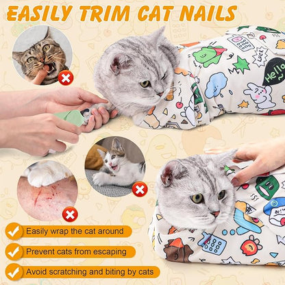 27.6" Cat Wrap for Cutting Nails, Self-Adhesive Cat Grooming Wrap Anti-Escape Cat Restraint for Nail Clipping Cat Swaddle Wrap Cat Wrapping Cloth for Pet Cleaning and Beauty (Within 15lbs)