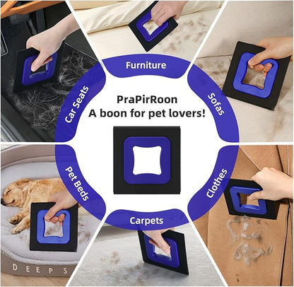 3 in 1 Mini Pet Hair Removal Tool, Dog and Cat Square Hair Remover for Car Detailing Supplies, Clothes, Couch and Carpet, Fur Cleaning Supplies for Furniture-Ergonomic and Anti-Slip, Mini Pet Supplies