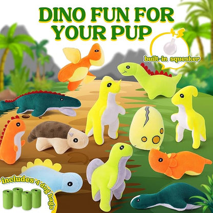 20-Pack Adorable Dinosaur Puppy Toys – Distinct Dino-Themed Squeaky Dog Toys for Small Dogs to Keep Them Busy, Interactive Chew Toys for Mental Stimulation & Gentle Teeth Cleaning