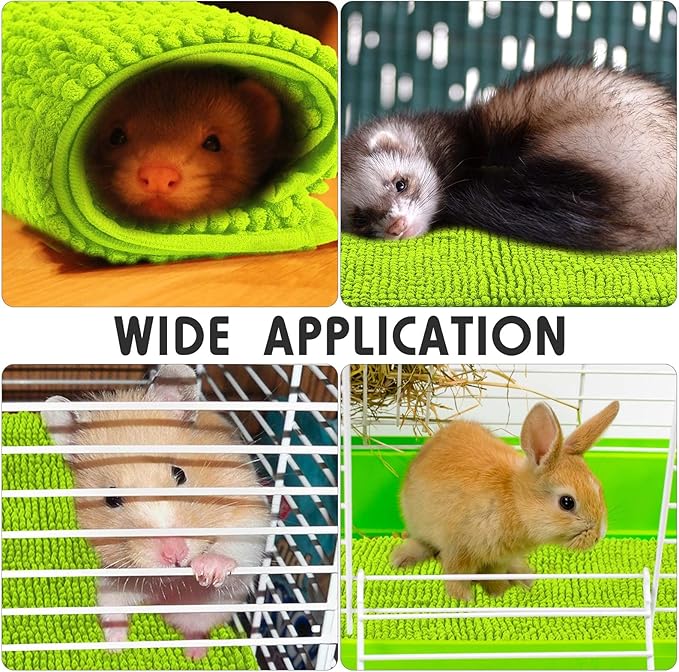 Amylove 4 Pcs Guinea Pig Cage Liner Guinea Pig Bedding Washable Fleece Pee Pads Reusable Small Animals Training Mat Small Animal Sleeping Bed for Bunny Hamster(Green,16 x 24 Inch)