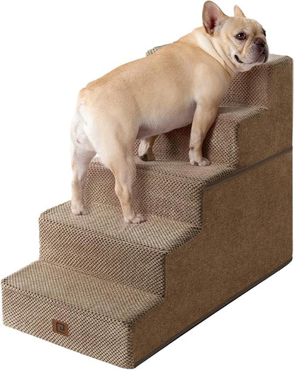 EHEYCIGA Dog Stairs for High Bed 22.5" H, 5-Step Dog Steps for Bed, Pet Steps for Small Dogs and Cats, Non-Slip Balanced Pet Ramp Indoor, Camel