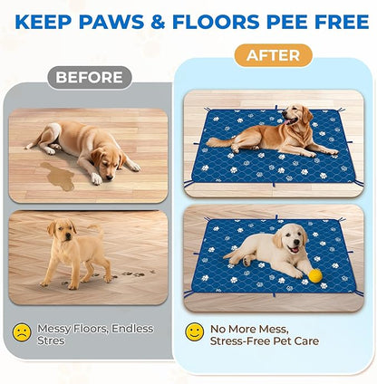 Fostanfly Washable Pee Pads for Dogs, 2 Pack Large 54"x54" Ultra-Absorbent and Leak-Proof Non-Slip Reusable Potty Training Pads for Dogs, Puppy & Cats of Add 8 Lanyards-Blue