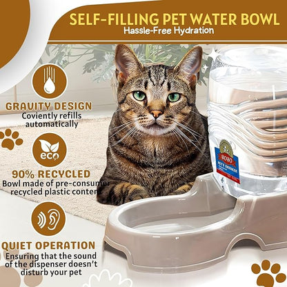 Flexzion Automatic Gravity Pet Waterer for Cat & Dog - Non-Skid & Easy-Clean Auto Replenish Water Dispenser Drinking Bowl (1/4 Gallon/ 900ml), Beige