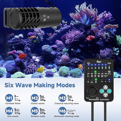 AQQA Aquarium Wave Maker Magnetic Adjustable Cross Flow Pump with Controller DC Gyre Wavemaker 1059 GPH Water Circulation Pump Powerhead for Freshwater & Marine Reef Fish Tank 15-70 Gallon (15W)