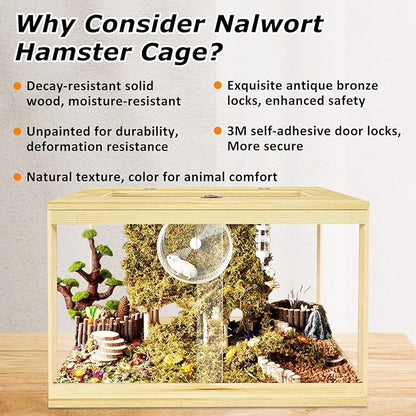 24" Hamster Cage, Lockable Sliding Door Gerbil Cage, Dwarf Hamster Cage with Metal Mesh Roof, Mice and Small Animal Habitat, Chewproof Syrian Hamster Enclosure, (Wooden, 24" L x 16" W x 16" H)