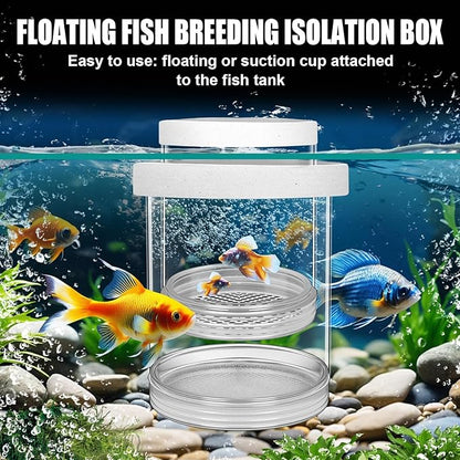 2 Pcs Breeder Box for Fish Tank Aquarium Breeder Separation Net Breeding Box with Suction Cup for Small Fish Shrimp Clownfish Guppy (White,L)