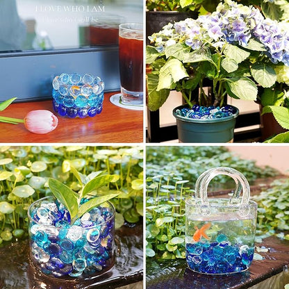 1LB Blue Mix Flat Glass Marbles for Vases, Mancala Stones Gemstone Beads Vase Filler Decorative Glass Pebbles for Fish Tank, DIY Crafts, Aquarium Decor Rocks