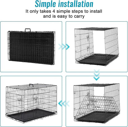 FDW Dog Crate for Small Dogs 24 Inch Folding Metal WirePet Cage Double Door W/Divider Panel Indoor Outdoor Kennel Leak-Proof Plastic Tray,Black