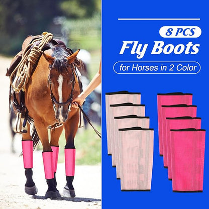 8 Pcs Mesh Fly Boots for Horse Breathable Mesh Horse Boots Protective Horse Leg Wraps Horse Leggings for Preventing Flies and Mosquitoes Bites (Light Pink, Dark Pink)