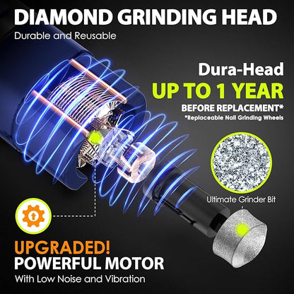 Dog Nail Grinder Upgraded - Professional 3-Speed Super Quiet and Low Vibration Electric Pet Nail Grinder with 4 LED Lights - Painless Paws Grooming & Smoothing for Small to Large Dogs (Blue)