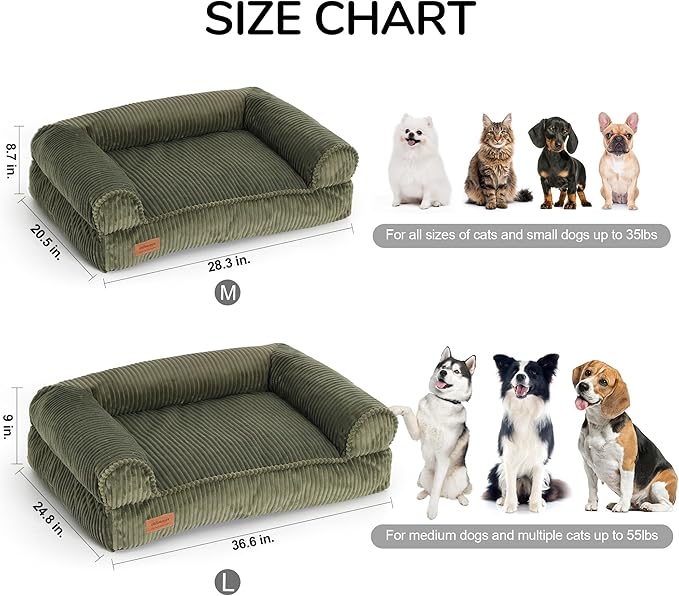FUKUMARU Cute Dog Bed, Fluffy Dogs Couch with TPU Layer Keeping Lining Dry, Pet Sofa Medium Size Dog Easy to Care, Warm Cat Bed with Removable Zipper Cover, 36inch, Large, Green