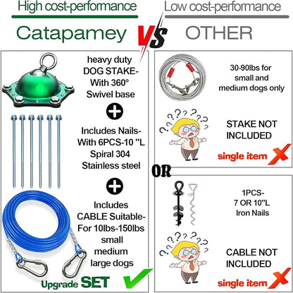 Dog Tie Out Cable and Stake,with 45FT Heavy Duty Cable,360°Swivel Dog Run Ground AnchorsDog Runner for Yard Rust Proof Can Hold 2 Dogs- Up to 150LBS,for Outdoor Camping