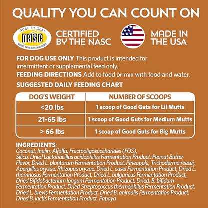 Fidobiotics Good Guts for Big Mutts Probiotic for Dogs, 12 Billion CFUs, 11 Strains, 5 Digestive Enzymes, 2 Prebiotics, Digestive Gut Health for Dogs, Adult & Puppy Probiotics Supplements (20 Days)