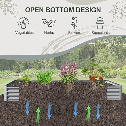 Domi Galvanized Raised Garden Bed, 8x4x1Ft Thickening Metal Planter Box for Vegetables Bottomless for Backyard Outdoor, 1" Deep w/ 228 Gallon Capacity - Silvery