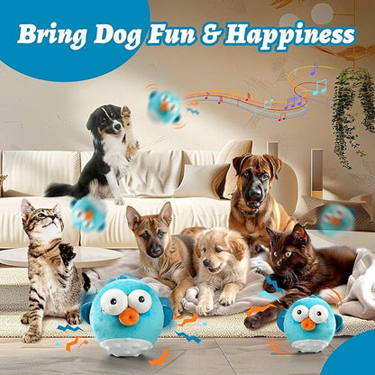 Dog Toys,Rechargeable Crinkle Chew Interactive Squeaky Toy with Jumping Music Moving Ball for Small Medium Large Breed Puppy Toys to Keep Pets Busy (Puffer)