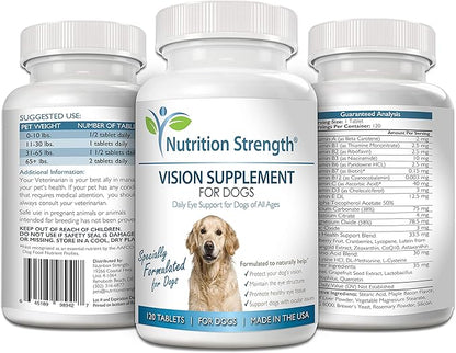 Eye Care for Dogs Daily Vision Supplement with Lutein, Zeaxanthin, Astaxanthin, CoQ10, Bilberry Antioxidants, Vitamin C, Vitamin E Support for Dog Eye Problems, 120 Chewable Tablets