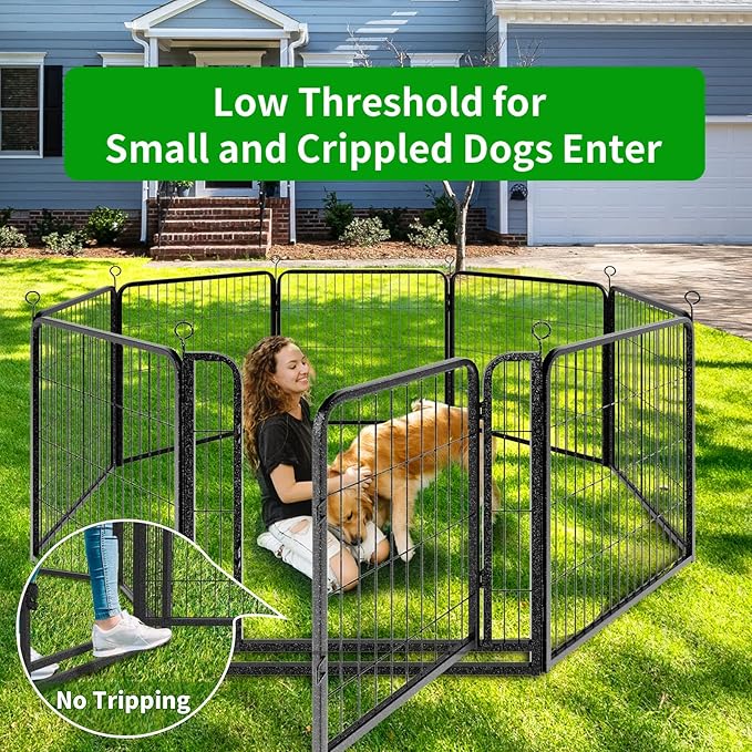 Dog Playpen Outdoor Extra Wide 32 Panels Heavy Duty Dog Fence 32" Height Anti-Rust with Doors Portable for RV Camping Yard, Total 84FT, 561 Sq.ft, Snowy Black
