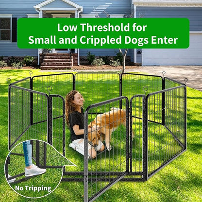 Dog Playpen Outdoor Extra Wide 16 Piece Panels Heavy Duty Dog Fence 24" Height Anti-Rust with Doors Portable for RV Camping Yard, Total 29FT, 68 Sq.ft, Snowy Black