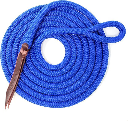 Double Braid Polyester Yacht Horse Lead Rope with Loop 12ft. or 14ft. Lengths (Ultra Marine, 14 ft. No Snap)