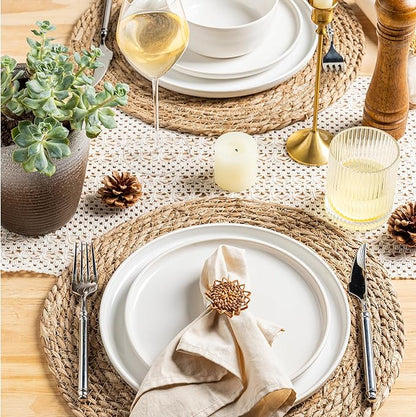 GBHOME Ceramic Dinnerware Sets for 4, 12 Pieces Stoneware Plates and Bowls Sets, Reactive Glaze Dishes -Scratch Resistant, Dishwasher&Microwave Safe-Star White