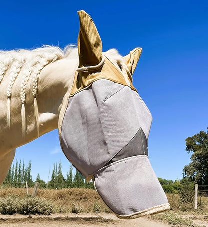 Fly Masks for Horses. Stops Sunburn, 70% Uv-Block. Breathable Fly Mask for Equines, Durable, Comfortable Fit for All-Day Protection. Horse Size, Fly Mask with Ears and Nose