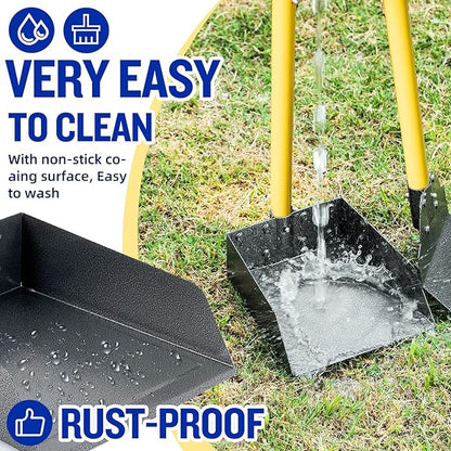Dog Pooper Scooper,Tray and Spade Set Poop Scooper for Dogs, Adjustable Long Handle Metal Pooper Scooper with Bin for Pet Waste Removal, No Bending Clean Up for Medium and Large Dogs