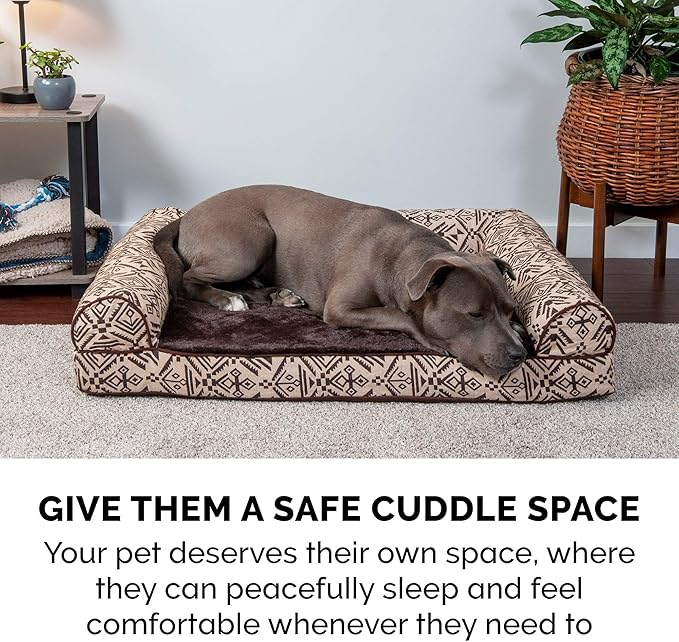 FurHaven Soft, Orthopedic Foam Sofa Dog Bed with Washable & Removable Cover - Plush/Woven - Desert Brown, Dogs Up to 35 lbs - Medium