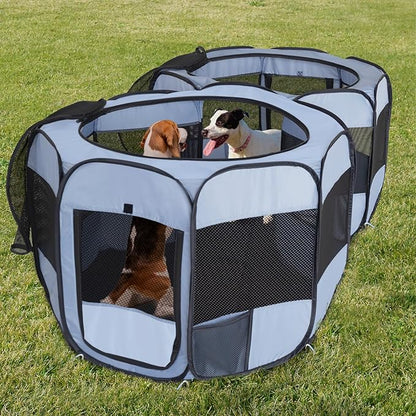 2-in-1 XLarge Pop Up Dog Playpen, Cat Puppy Pet Playpen, Indoor Outdoor Cats Enclosed, Cat Tent Crate Cage Kennel, Portable Playpen for Kitten and Small Animals(No Divider, Unified Space)