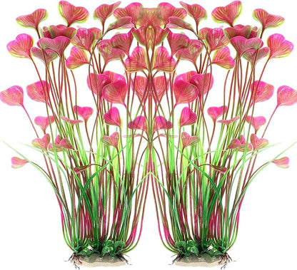 ALEGI Fish Tank Decorations Plastic Plants Large,Aquarium Artificial Plants Decoration Ornament Safe for All Fish-16 inch 2Pcs (Red 2 Pcs)