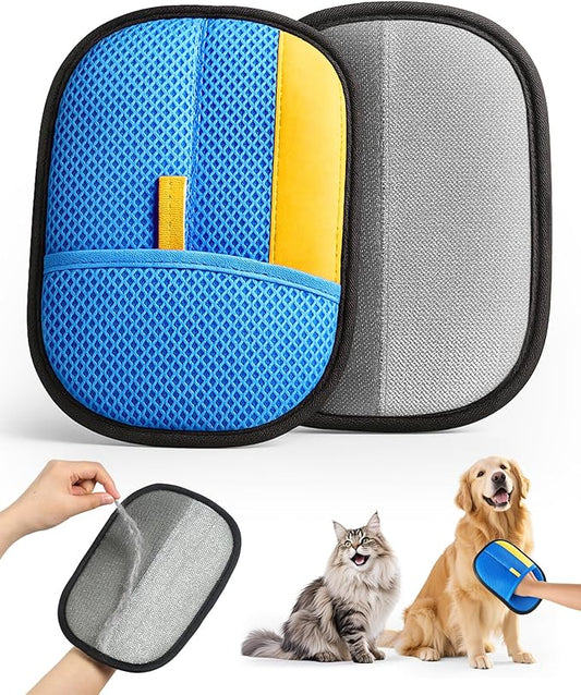 2025 Thickened Electrostatic Pet Hair Removal Gloves (2 Pcs) - Reusable Strong Grooming Gloves for Cats & Dogs, Hair Remover for Couch, Furniture, Carpet, Car Seats & Clothing (Blue)