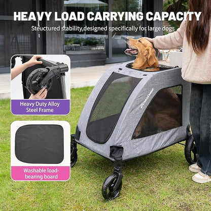EchoSmile XL Extra Large Dog Stroller - Adjustable Handles,Lightweight Folding Pet Stroller,All-Terrain 4 Wheel for 2 Medium Dogs,Dual Entry Safety Dog Stroller,Capacity 160 lbs,Gray
